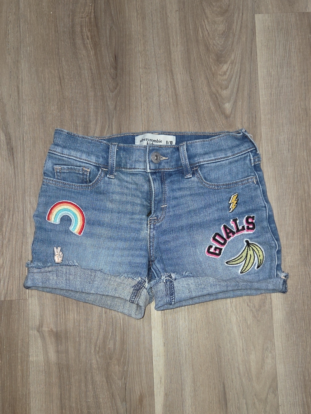 •Abercrombie• Little Girls Patches Blue Jean Shorts